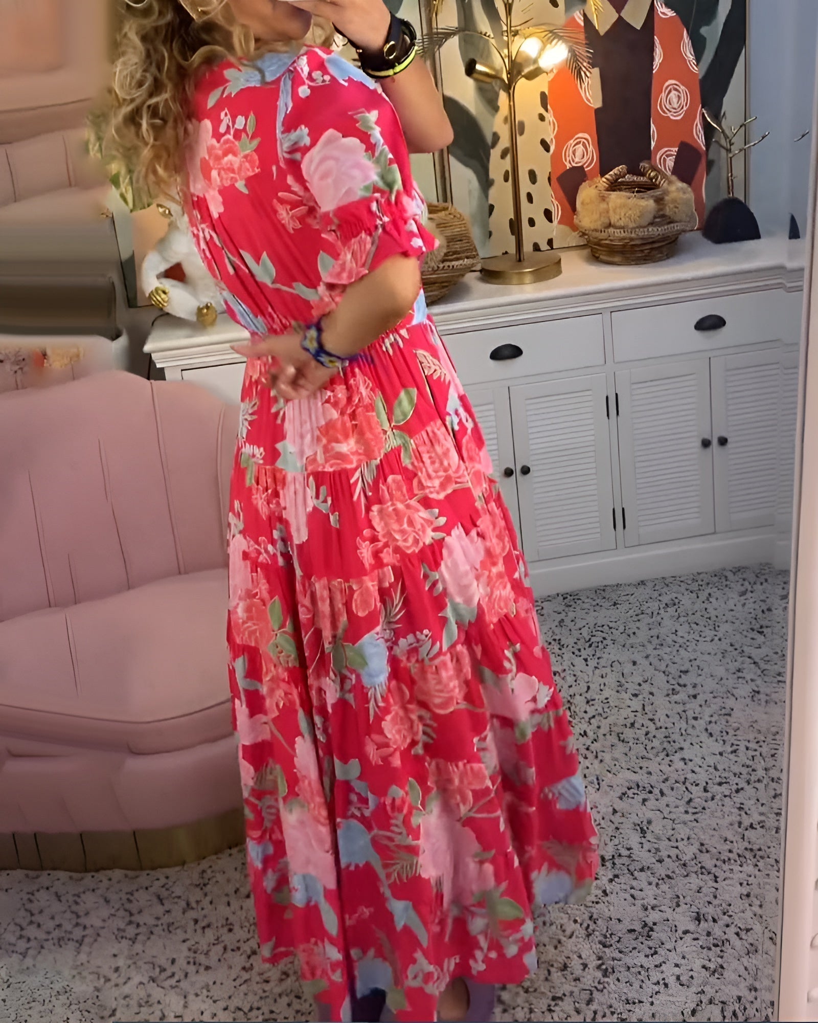 Janet | Elegantní šaty s květinovým potiskem a výstřihem do V