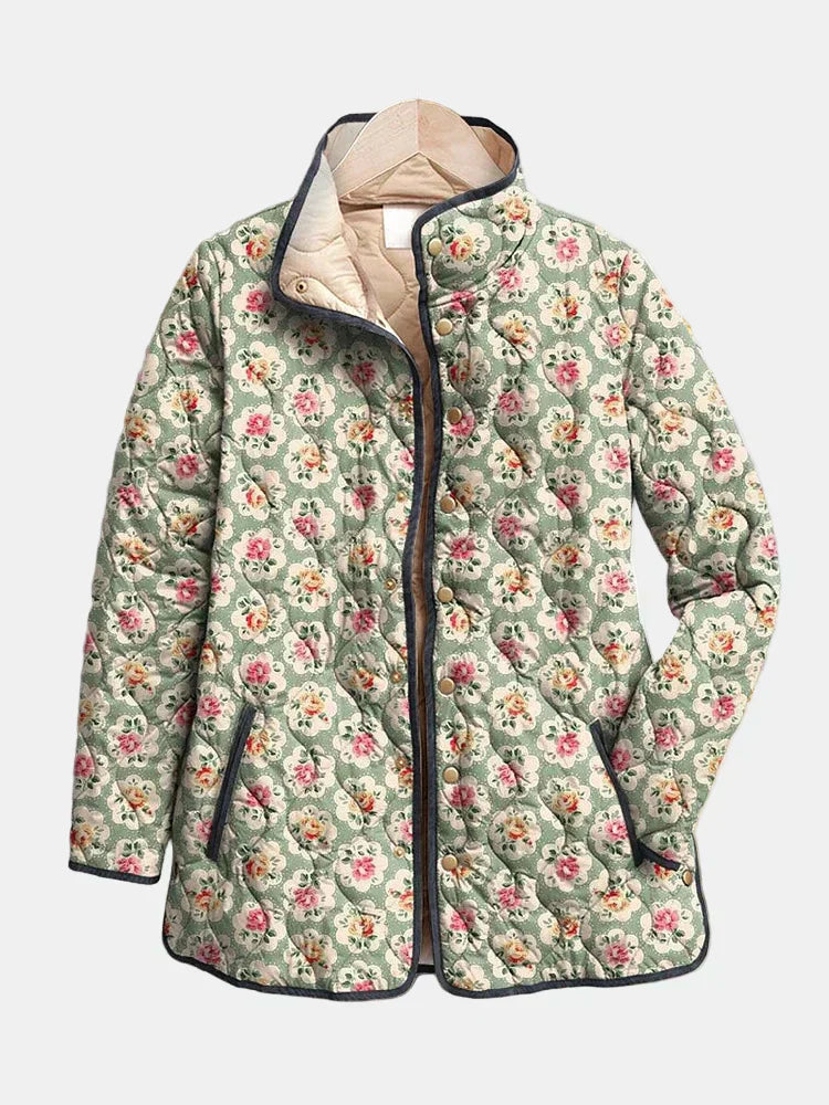 Aveline | Vintage květinový umělecký print prošívaná bunda