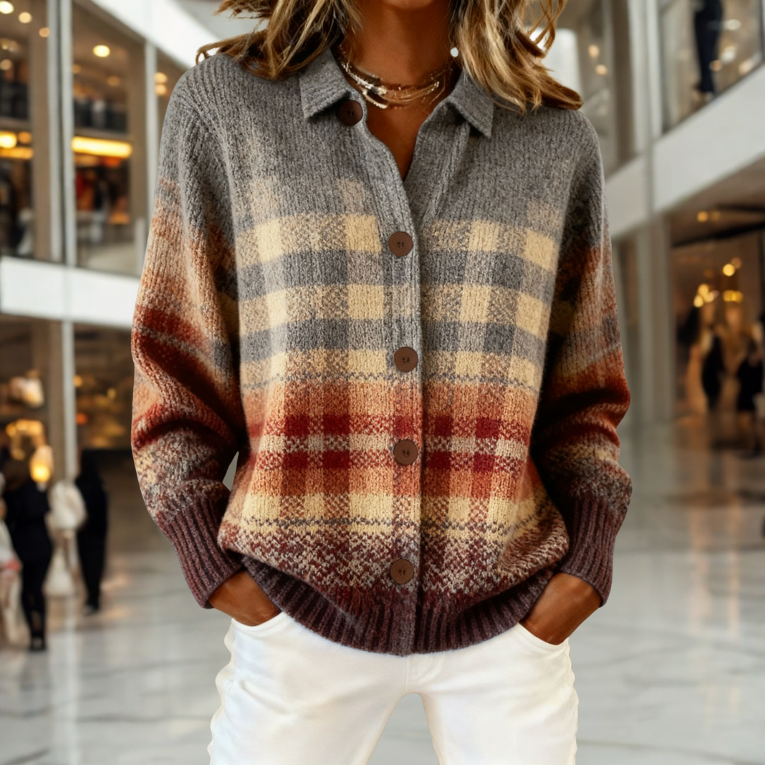 Nora™ - Pohodlný rustikální károvaný cardigan