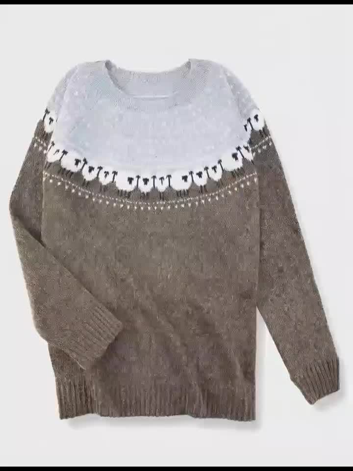 Nordic |  Elegantní zimní svetr s žakárovým vzorem s ovčími vzory