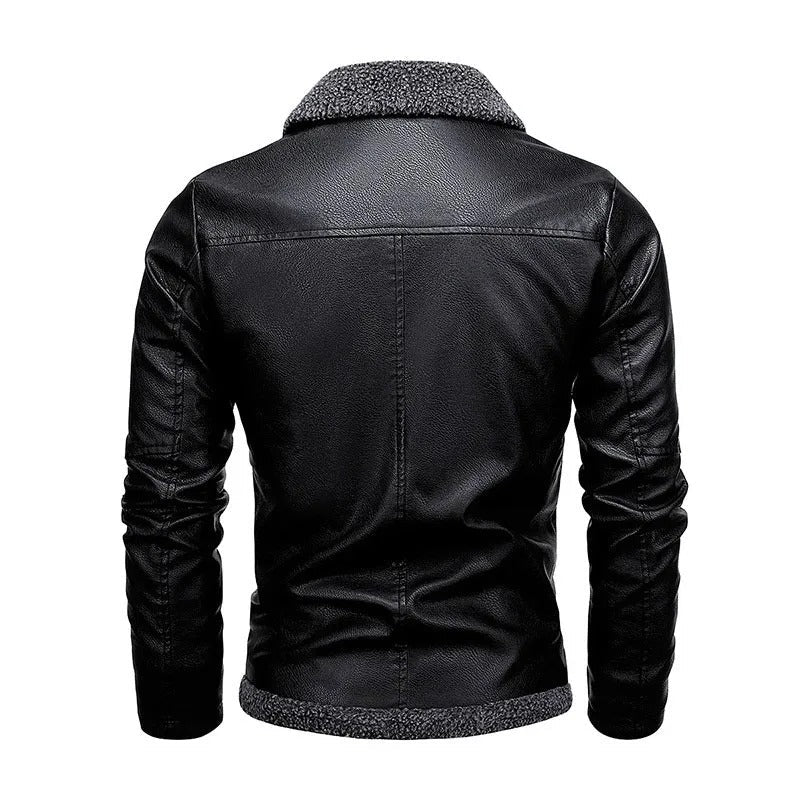 Łukasz™ | Elegantní Kožená Bunda s Plyšovým Límcem